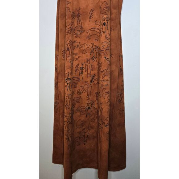 Vintage Mary Dee Fun To Wear Dress Size 1 Maxi Drawings Brown Sleeveless Boho - Picture 3 of 8